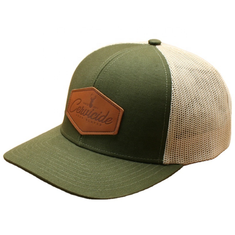 custom yupoong gorras 6-panel mesh baseball cap olive russell richardson 112 trucker hats with sewn pu leather patch