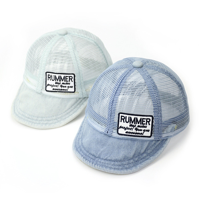 foam and mesh baby kids toddler denim flip up brim trucker cap hats