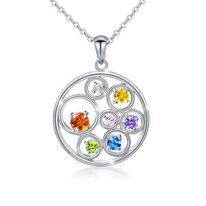 wholesale 925 Sterling Silver Colorful Cz Round Pendant 7 Stone Necklace for Women