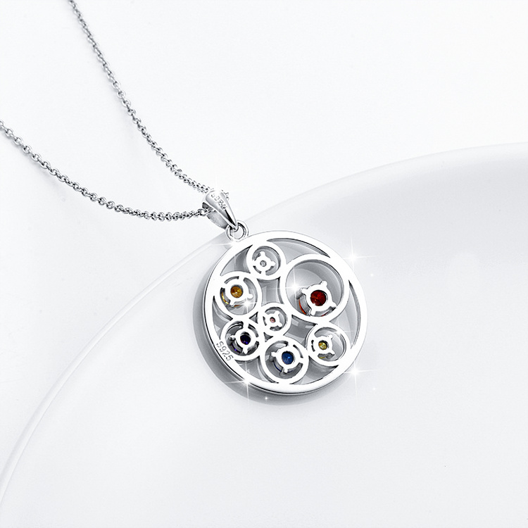 wholesale 925 Sterling Silver Colorful Cz Round Pendant 7 Stone Necklace for Women