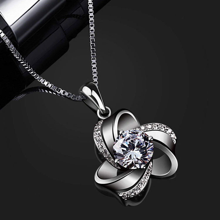 Women Jewellery 925 Sterling Silver Eternal Love Knot Pendant Necklace with Cubic Zirconia