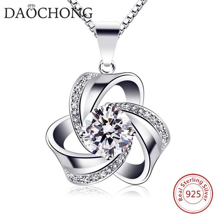 Women Jewellery 925 Sterling Silver Eternal Love Knot Pendant Necklace with Cubic Zirconia