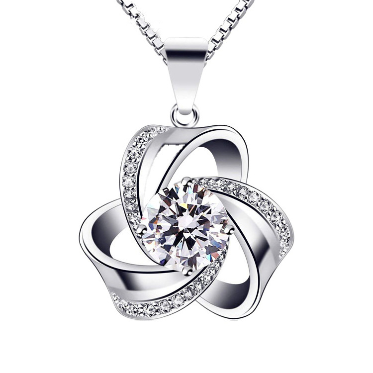 Women Jewellery 925 Sterling Silver Eternal Love Knot Pendant Necklace with Cubic Zirconia