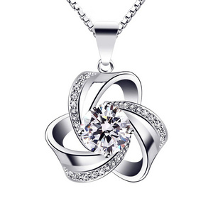 Women Jewellery 925 Sterling Silver Eternal Love Knot Pendant Necklace with Cubic Zirconia