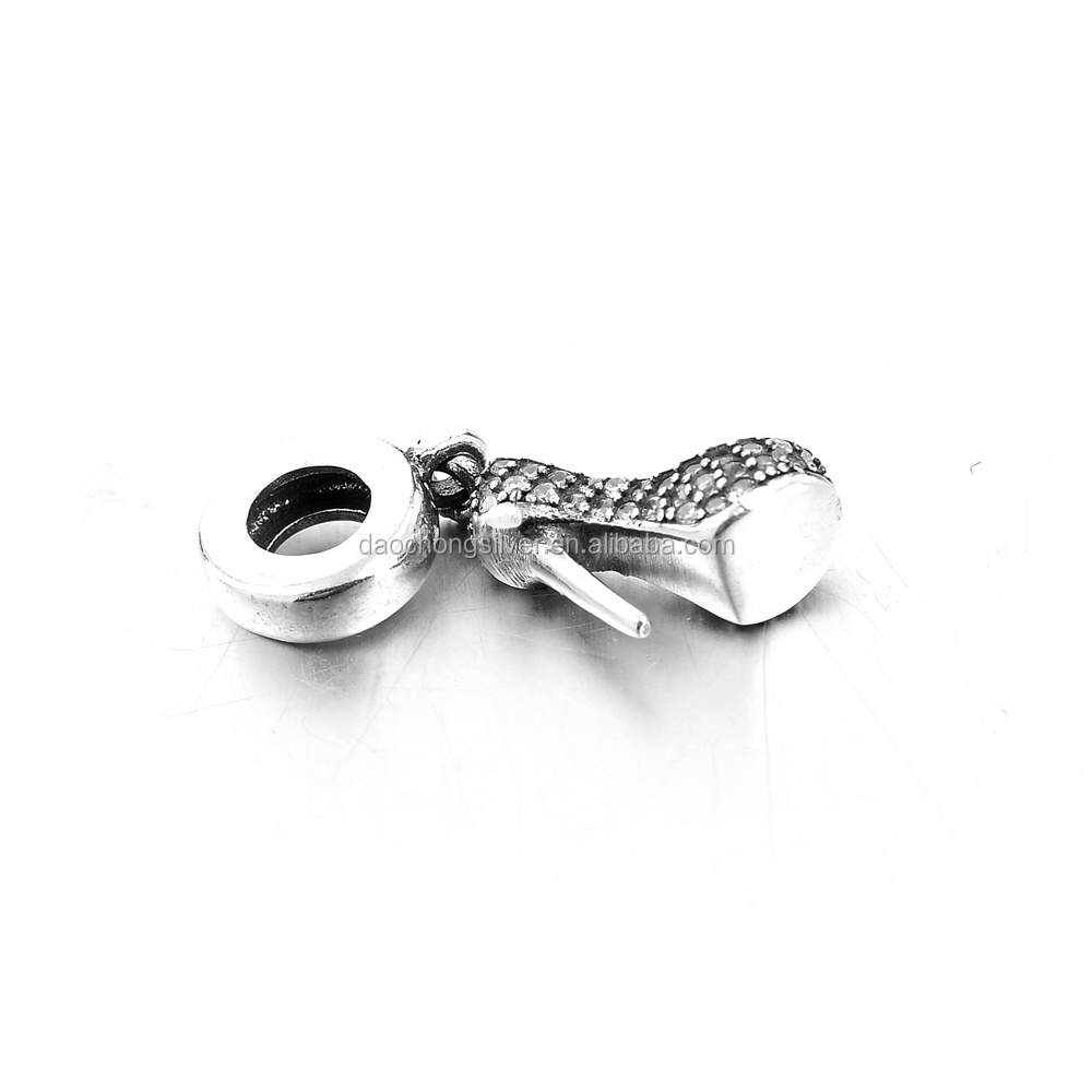 Fashion design 925 sterling silver high heeled shoes European charm bead