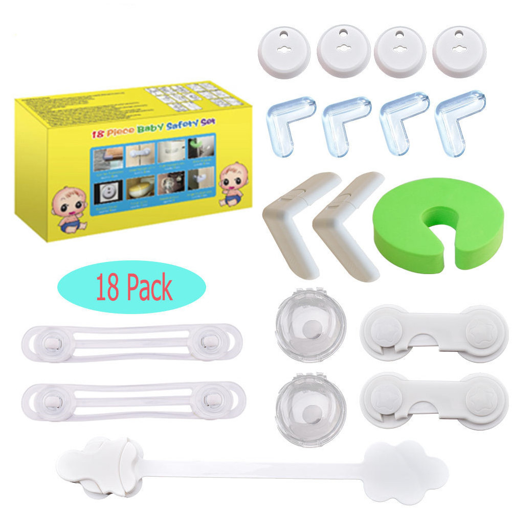 Children Proofing Set 18pcs Kitchen Protective Set Cabinets Kits Locks For Baby Products Safety Lathes Socket Cover Set