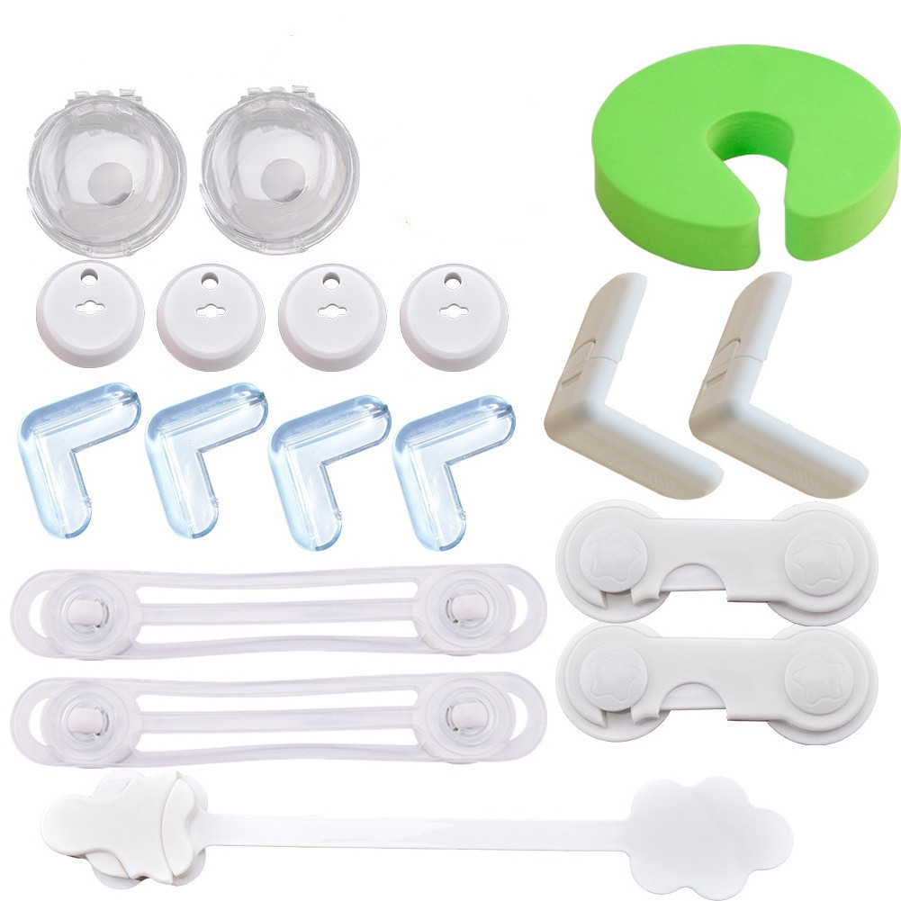 Children Proofing Set 18pcs Kitchen Protective Set Cabinets Kits Locks For Baby Products Safety Lathes Socket Cover Set