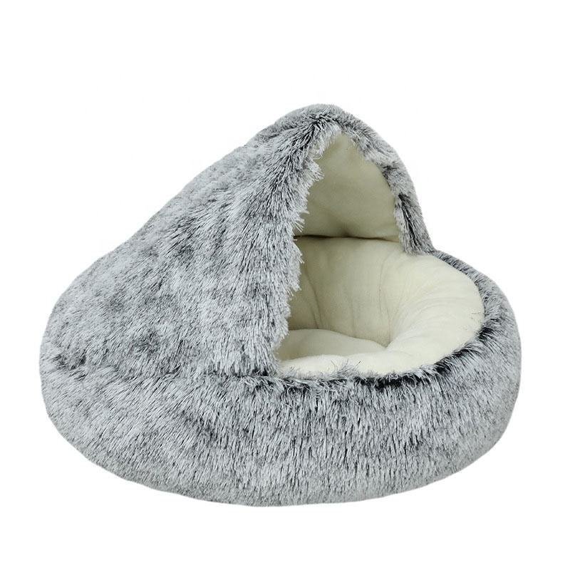 Hot Selling Anti-slip Winter Heated Pet Bed Windproof Warm Soft Plush Semi-closed Shell Pet Nest Bed