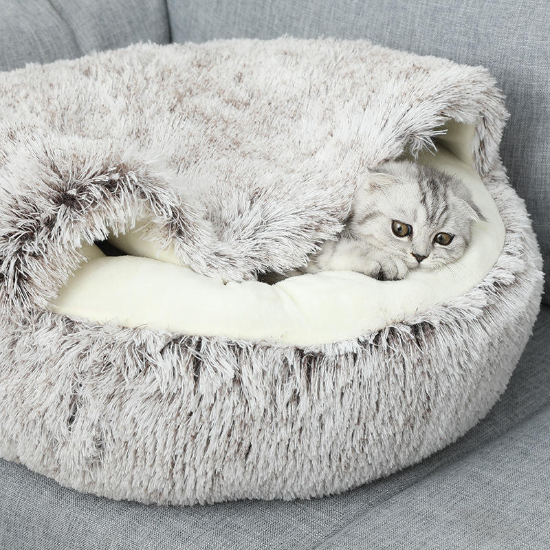 Hot Selling Anti-slip Winter Heated Pet Bed Windproof Warm Soft Plush Semi-closed Shell Pet Nest Bed