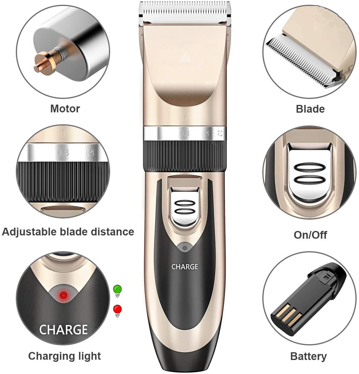 Factory Wholesale USB Rechargeable Electric Pet Hair Trimmer Dog Cat Hair Remover Pet Grooming Shaver Kit Set with Comb