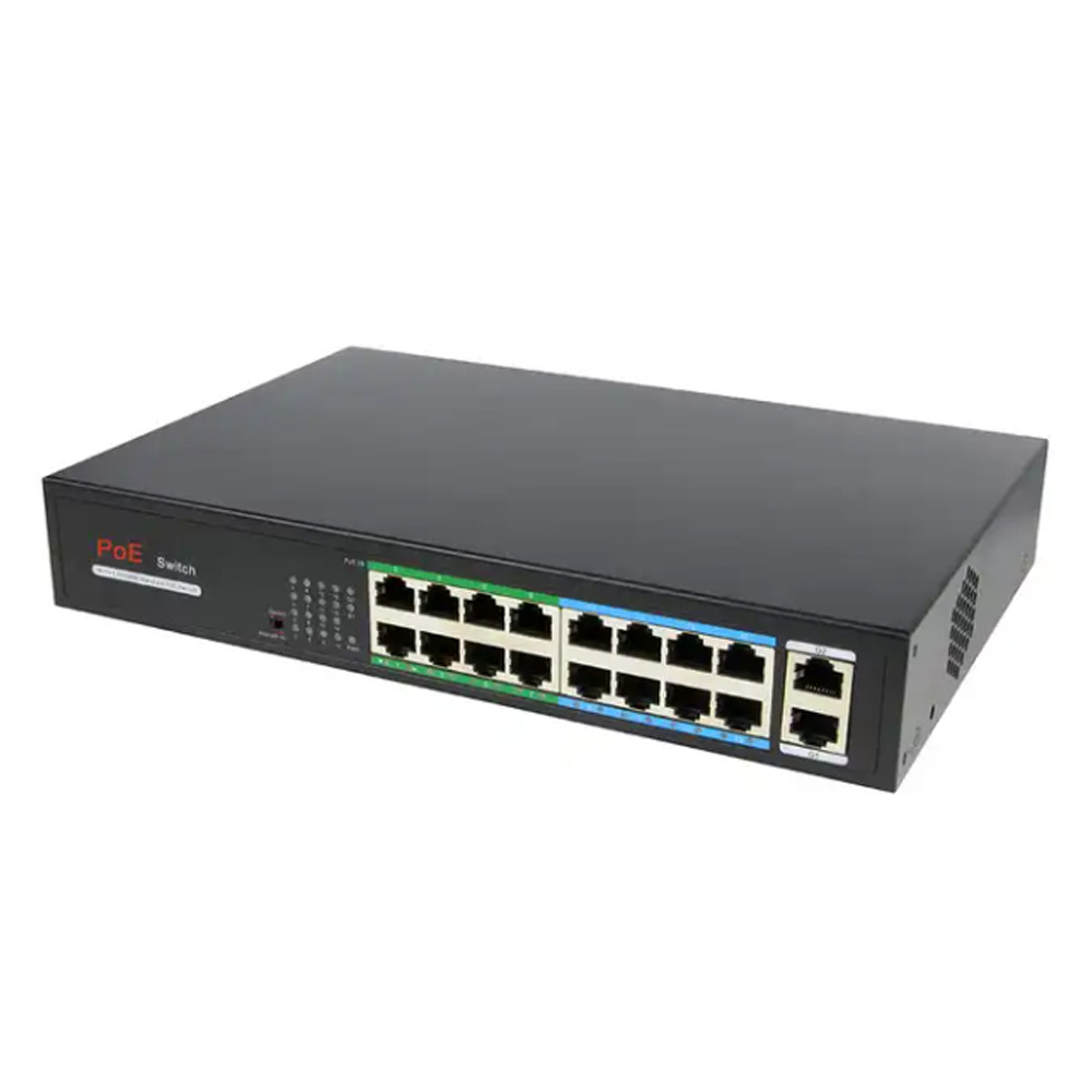 10/100M Ethernet Switch 16/24 Port Network Switch with 2 RJ45 Uplink POE AI Smart Switch for IP Camera/Wireless AP