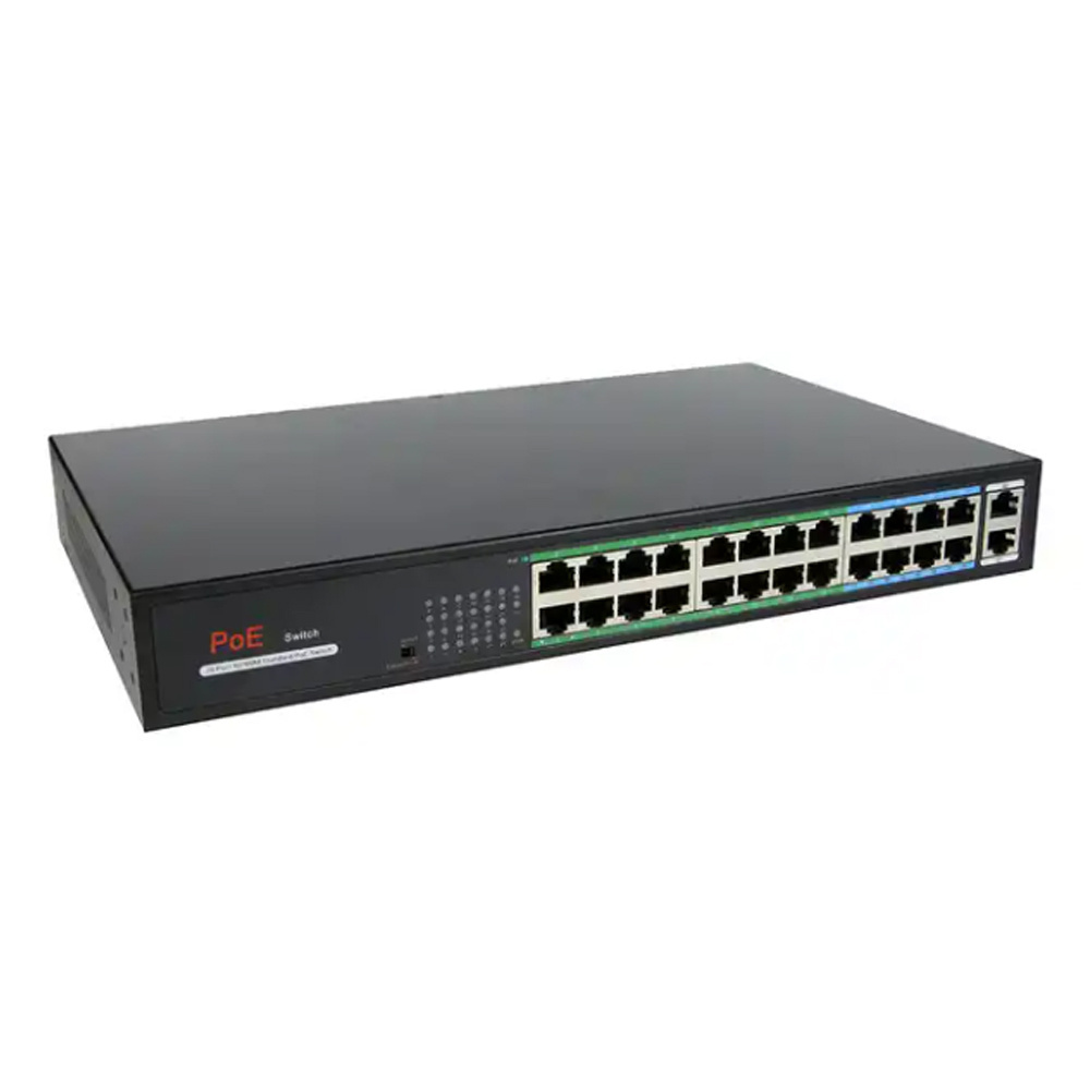 10/100M Ethernet Switch 16/24 Port Network Switch with 2 RJ45 Uplink POE AI Smart Switch for IP Camera/Wireless AP