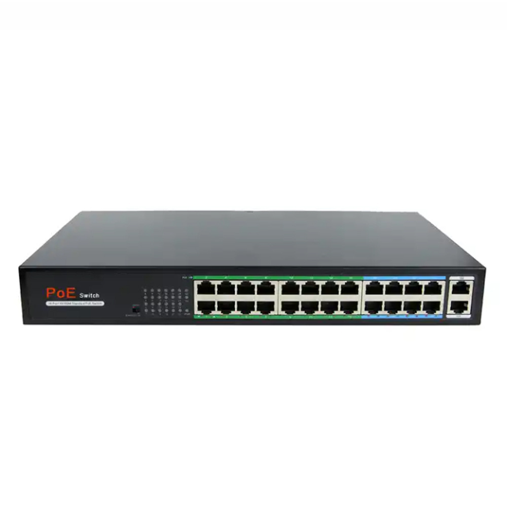 10/100M Ethernet Switch 16/24 Port Network Switch with 2 RJ45 Uplink POE AI Smart Switch for IP Camera/Wireless AP