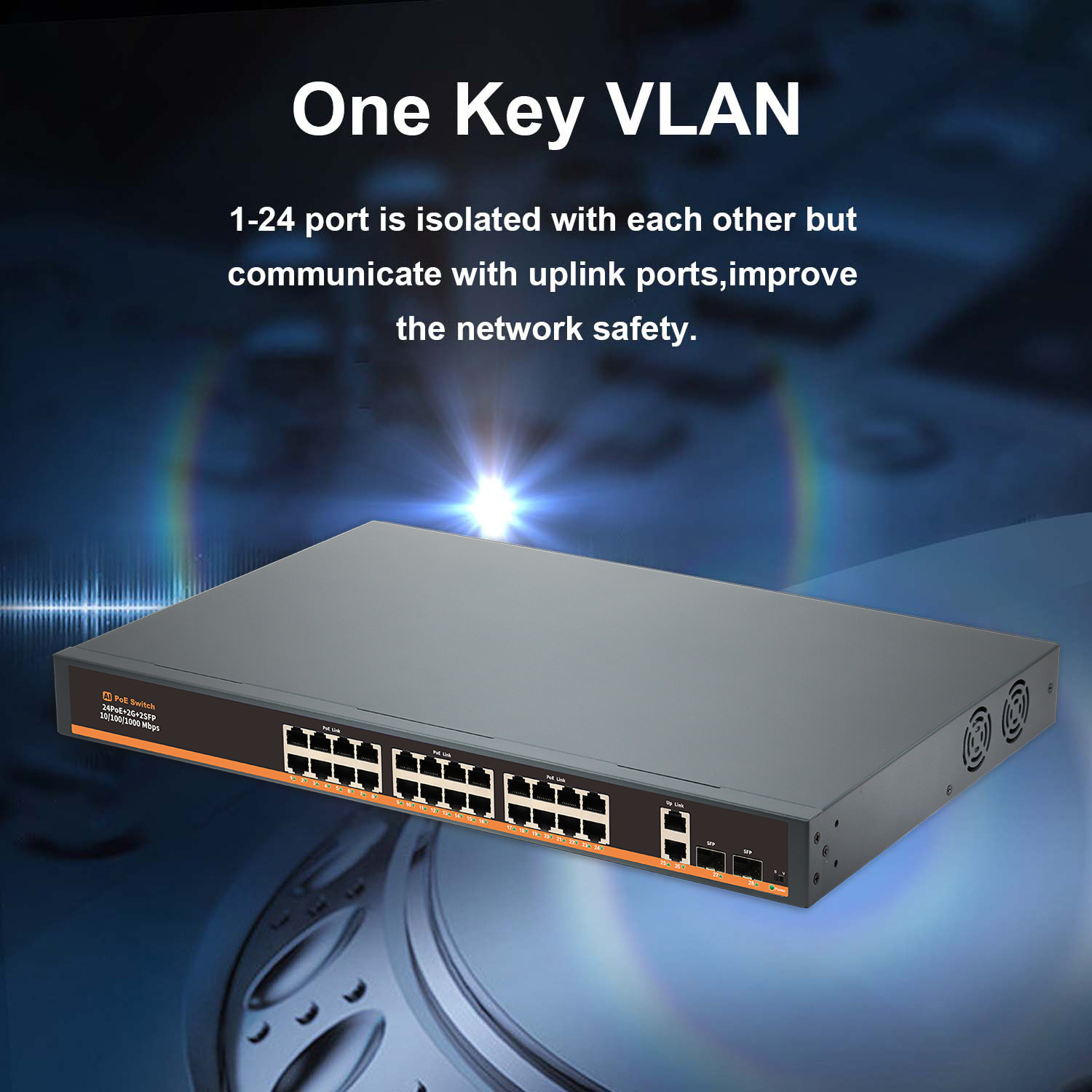 400W 28 ports PoE Switch with 2 SFP 2 Giga Uplink ports 24 ports 10/100Mbps for CCTV IP camera DST-F2422GBL-C