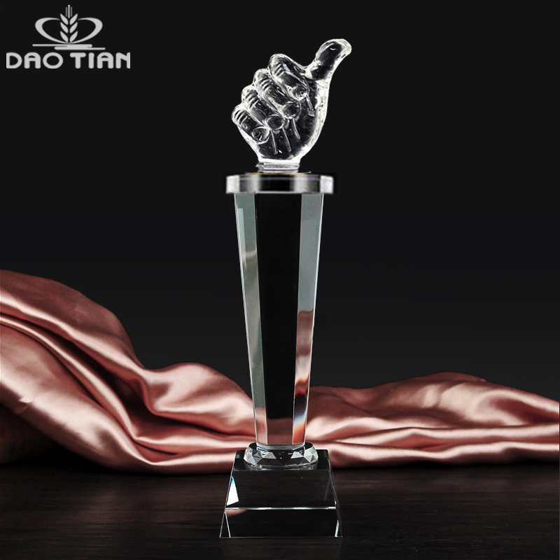 Wholesale cheap Blank clean K9 crystal Hands Transparent Thumbs engraving glass 30cm award medals Trophy