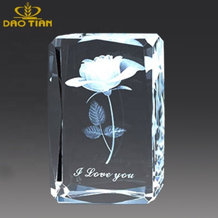 Customized crystal cube 3d laser engraving Gifts with rotating crystal light base led for romantic Wedding Anniversary gift