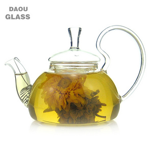 small Heat resistant Clear high handle  Glass Teapot ,China gongfu Tea Sets 250ml