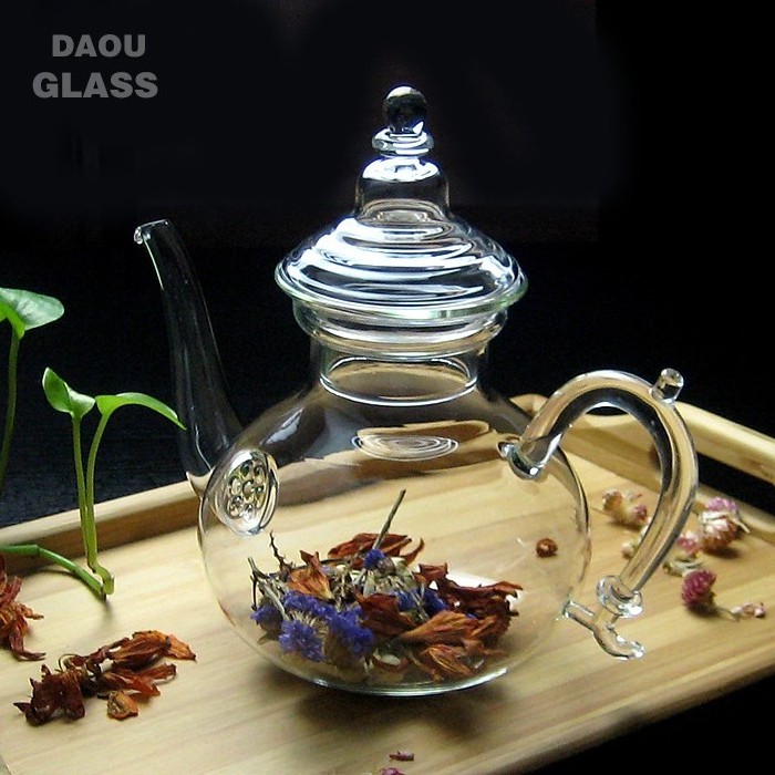 novelty heat fire resistant  glass teapot, Chinese tea kettle flower teapot