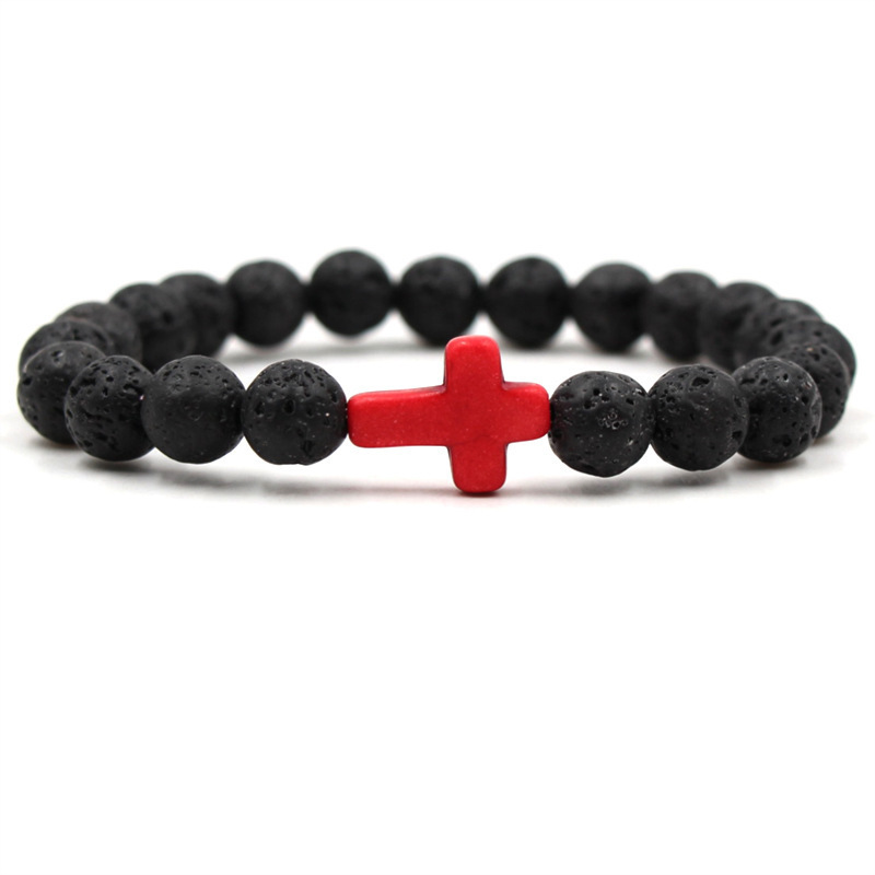 New Design Lava Stone Beads Color Bracelets For Women Men Jesus Jewelry Stone Bead Cross Bracelet