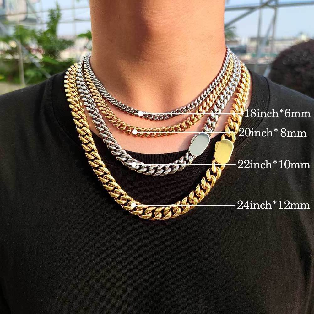 HipHop Jewelry 316L 18k Gold Plated Stainless Steel Wholesale Necklace Bracelet For Men Women Cuban Link Chain