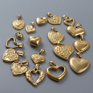 Fashion Stainless Steel Gold Plated Silver Stamped Heart Ball Beads Pendant For Jewelry Making Bracelet Necklace Pendants Charms