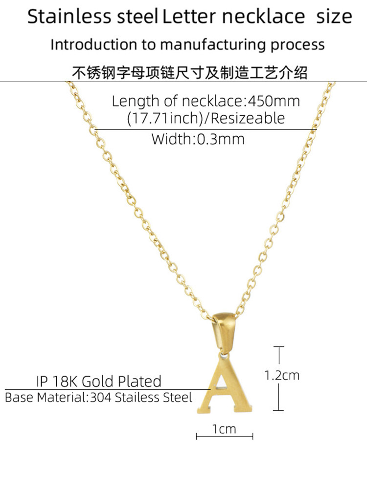 Fashion Jewelry Gold Plated Custom 18k Charm Trend Children 26 Letter Pendant Chain Name Stainless Steel Necklace