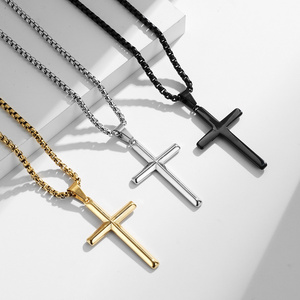 Gold Plated Cross Silver Pendant Necklace For Men 316L Stainless Steel Chain Charm Fashion Jewelry necklaces