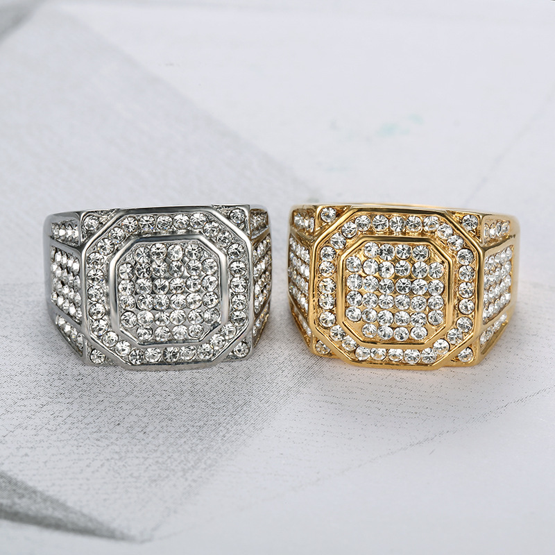 Hip Hops Engagement Wedding Silver Gold Zircon Ring Charm Jewelry For Men Stainless Steel Rings