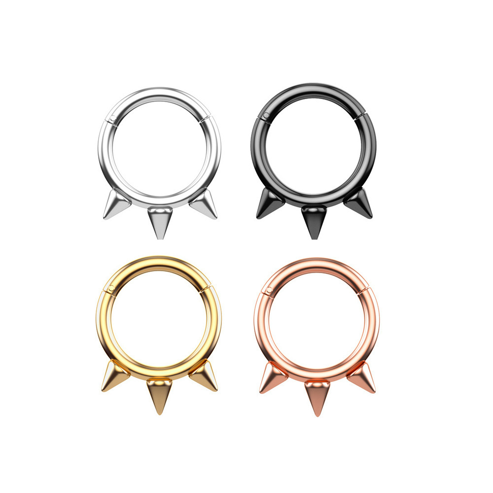 316L Stainless Steel 4 Colors Triple Spike Hinged Ear Ring For Women Septum Clicker Seamless Cartilage Piercing Nose Ring