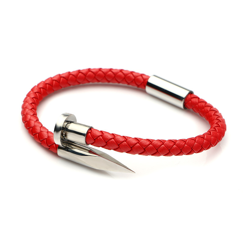 Leather braided stainless steel bracelet nail bracelet fast sell out nail bracelets