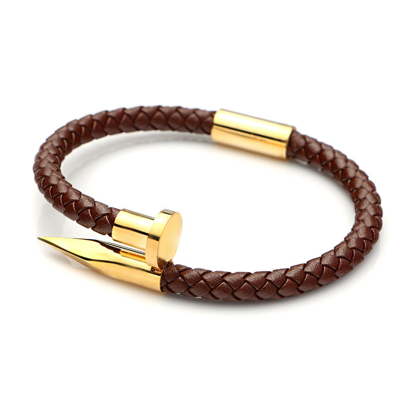 Leather braided stainless steel bracelet nail bracelet fast sell out nail bracelets