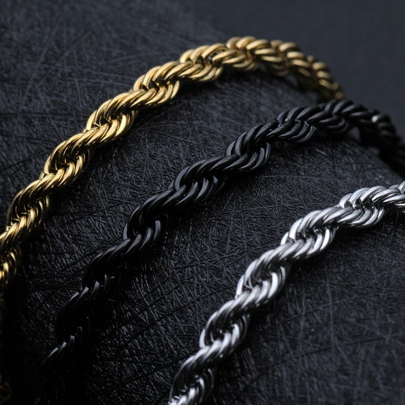 Custom Fashion 18k Gold Plated Rope Chain 2mm 3mm 4mm 5mm Men Necklaces Women Chains Stainless Steel Necklace