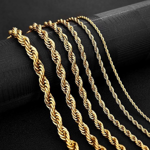 Custom Fashion 18k Gold Plated Rope Chain 2mm 3mm 4mm 5mm Men Necklaces Women Chains Stainless Steel Necklace