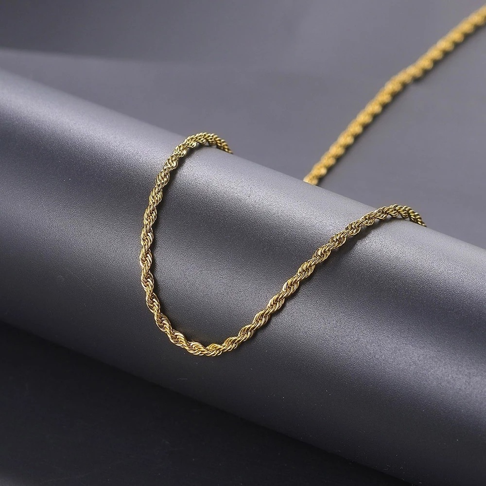 Custom Fashion 18k Gold Plated Rope Chain 2mm 3mm 4mm 5mm Men Necklaces Women Chains Stainless Steel Necklace