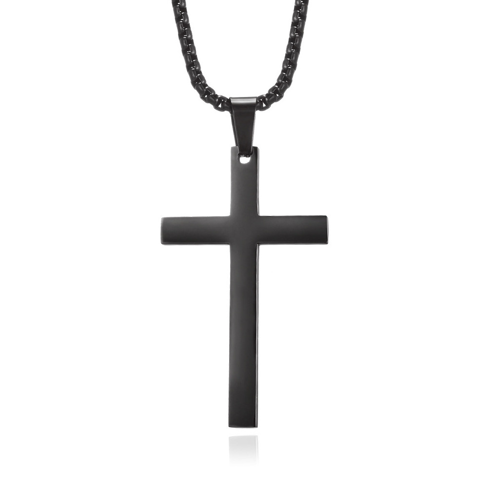 Simple Smooth Titanium Steel Plated 18K Gold Cross Men's Stainless Steel Cross Necklace for Anniversary and Engagement