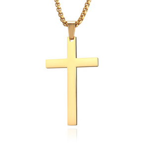 Simple Smooth Titanium Steel Plated 18K Gold Cross Men's Stainless Steel Cross Necklace for Anniversary and Engagement