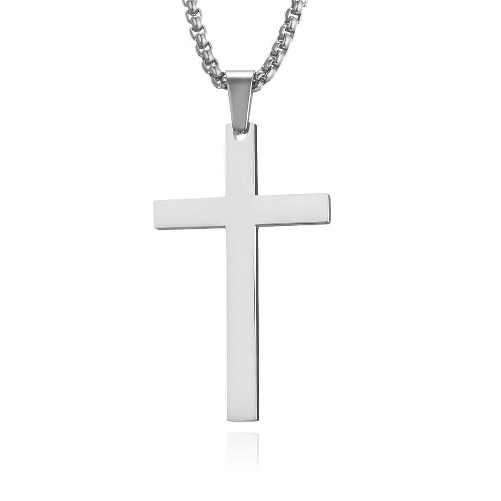 Simple Smooth Titanium Steel Plated 18K Gold Cross Men's Stainless Steel Cross Necklace for Anniversary and Engagement