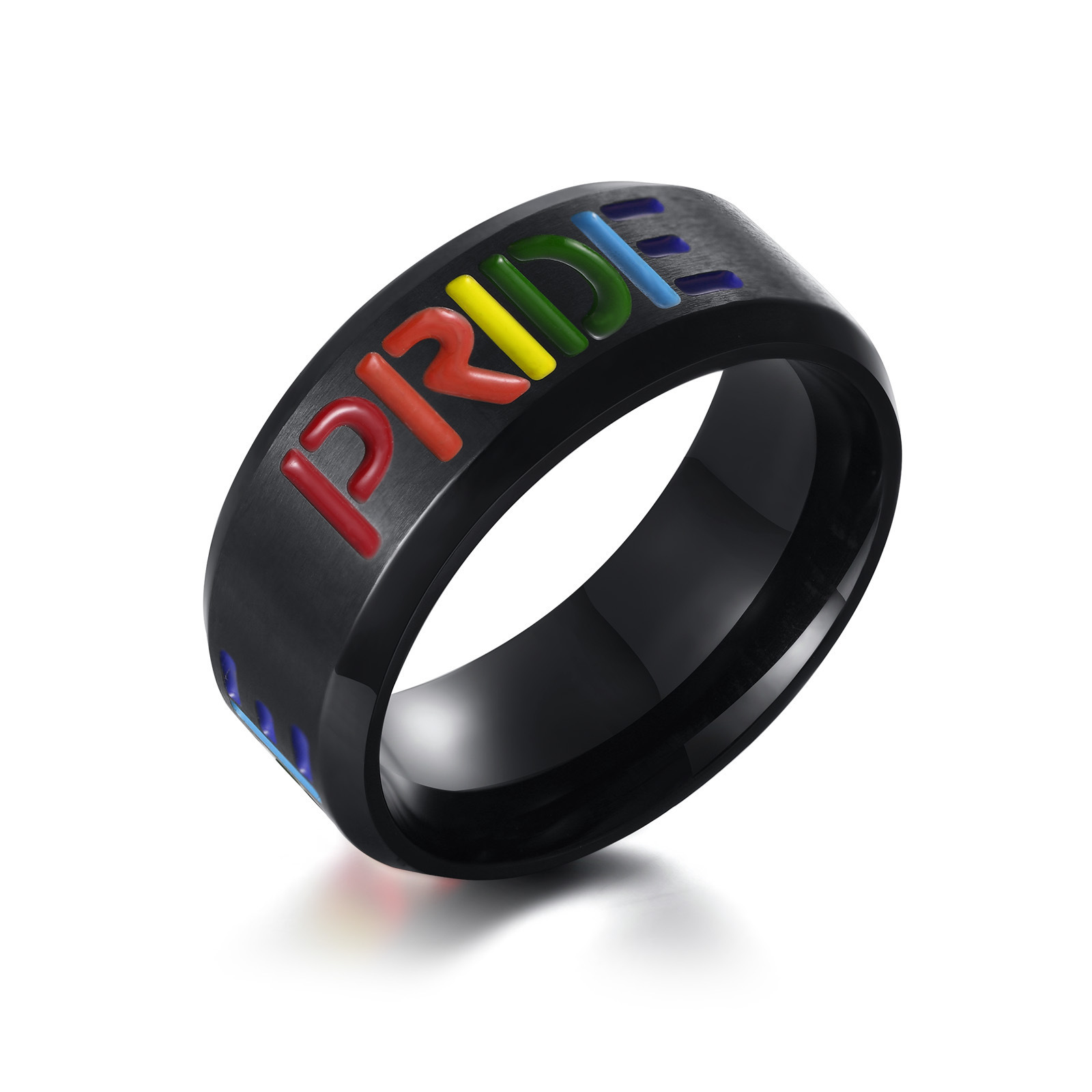 Stainless Steel PRIDE Rainbow Ring Black Men's Fashion Ornament Jewelry with Geometric Pattern Unisex Religious Style Parties