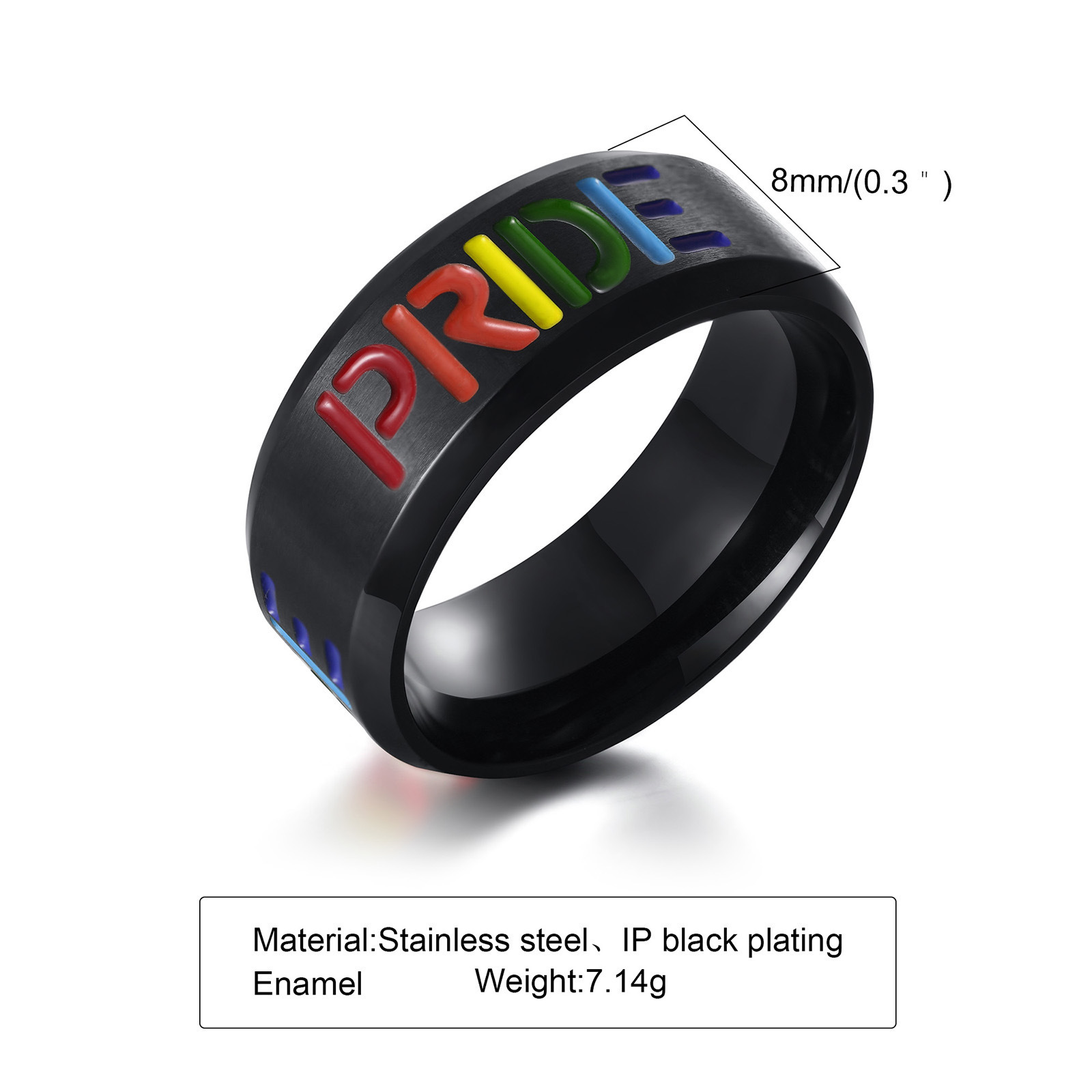 Stainless Steel PRIDE Rainbow Ring Black Men's Fashion Ornament Jewelry with Geometric Pattern Unisex Religious Style Parties