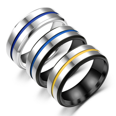 Fashion Jewelry Punk Vintage Vendors Thin Blue Line Stainless Steel Ring Men's  Wedding Tungsten Carbide Rings For Men