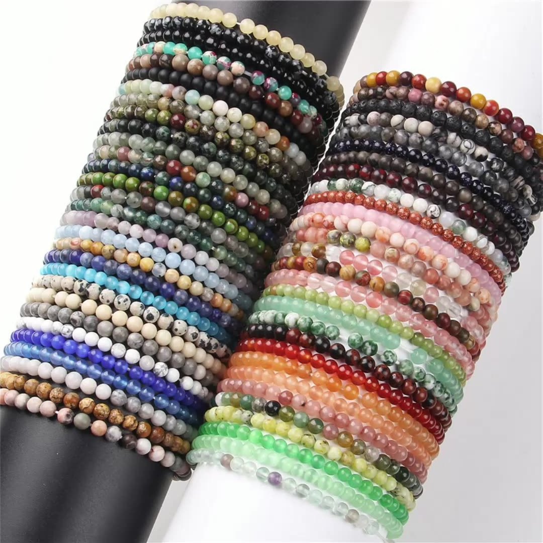 Wholesale Fashion Jewelry 4MM Stretch Jewelry Boho Men's And Woman 4mm Gemstone Natural Stone Bead Bracelet