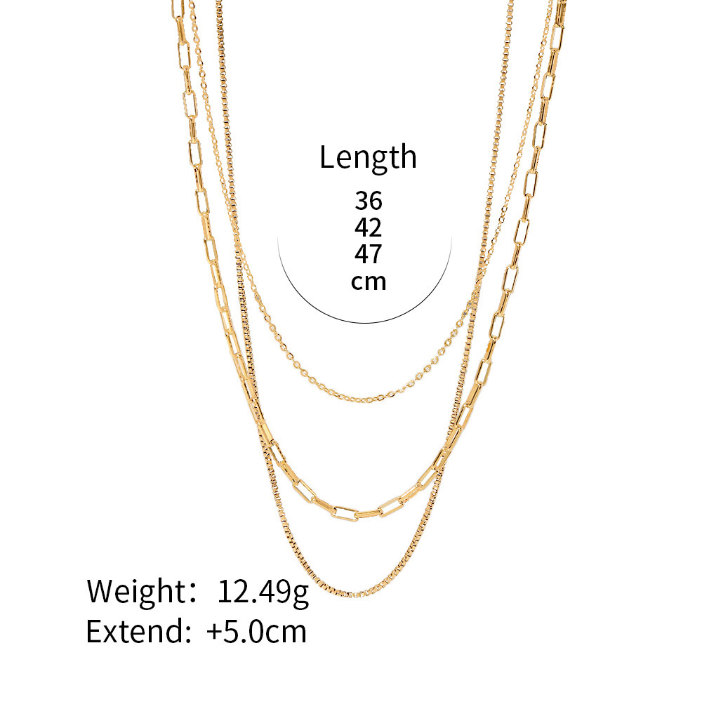 Fashion 316L Stainless Steel Women Charm Necklaces Jewelry Three Layered Paper Clip Box Chain Necklace