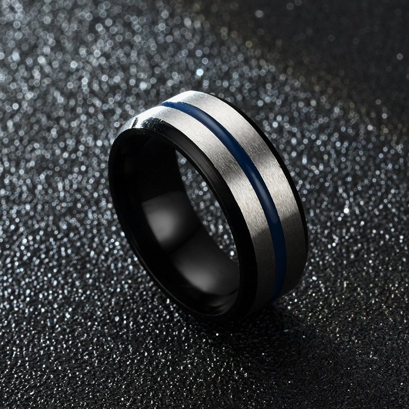 Fashion Jewelry Punk Vintage Vendors Thin Blue Line Stainless Steel Ring Men's  Wedding Tungsten Carbide Rings For Men