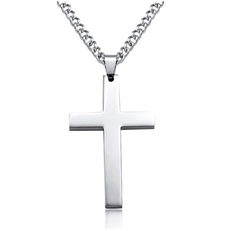 Men's Charm Pendant Necklace Black Cross on Plated Gold Silver Stainless Steel Link Chain with Stone Gift Jewelry