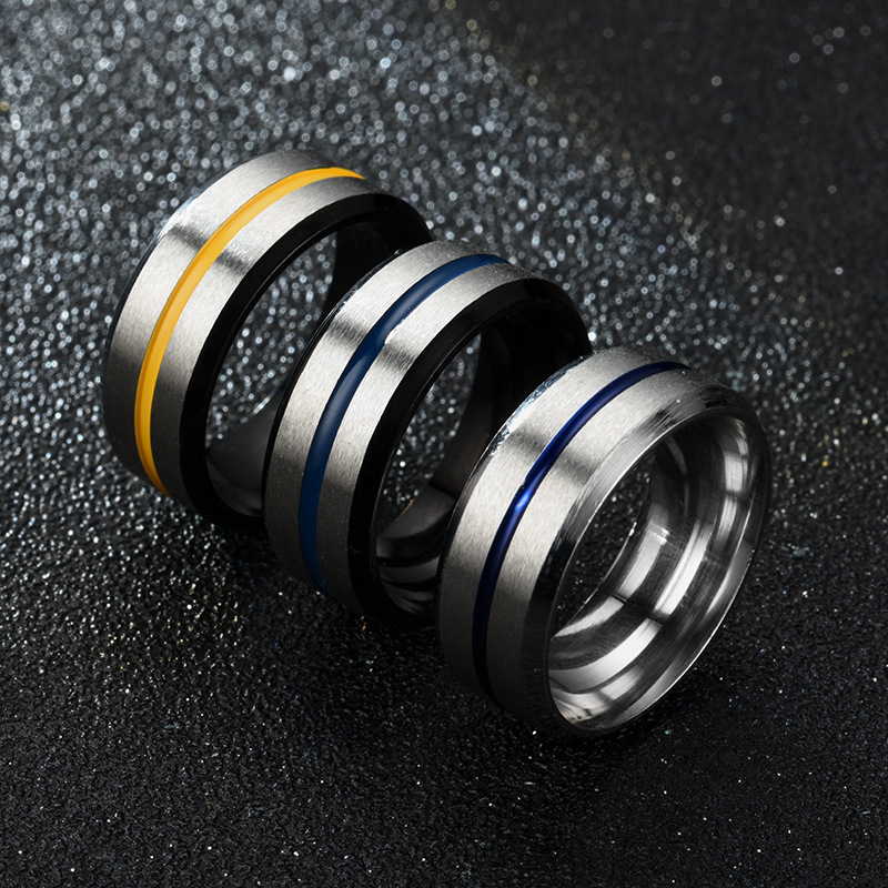 Fashion Jewelry Punk Vintage Vendors Thin Blue Line Stainless Steel Ring Men's  Wedding Tungsten Carbide Rings For Men