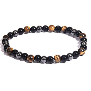 Wholesale 6,8mm  Natural Stone  for Men Women Unisex Charm Energy Obsidian Hematite Tiger Eye Black Agate Crystal Beads Bracelet