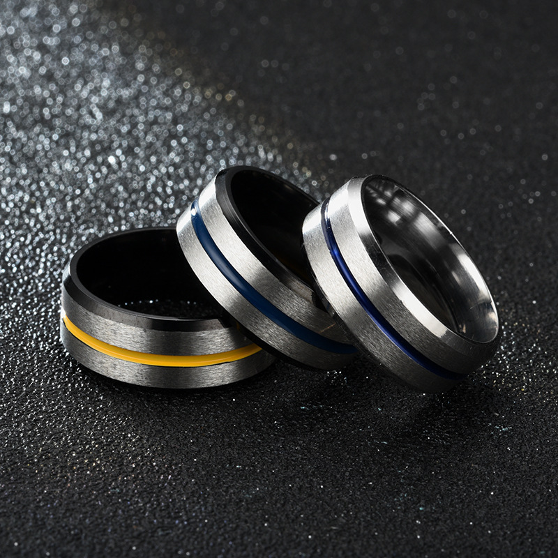 Fashion Jewelry Punk Vintage Vendors Thin Blue Line Stainless Steel Ring Men's  Wedding Tungsten Carbide Rings For Men