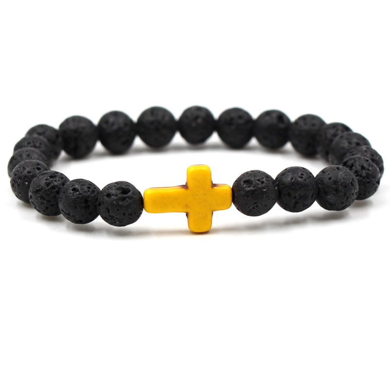 New Design Lava Stone Beads Color Bracelets For Women Men Jesus Jewelry Stone Bead Cross Bracelet