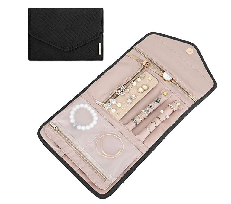 Travel Jewelry Organizer Roll Case Foldable Hanging Jewelry Bag Hanger  For Journey Rings, Necklaces, Bracelets, Earrings