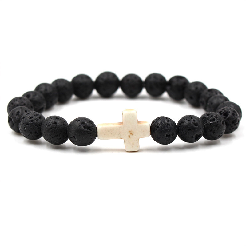 New Design Lava Stone Beads Color Bracelets For Women Men Jesus Jewelry Stone Bead Cross Bracelet